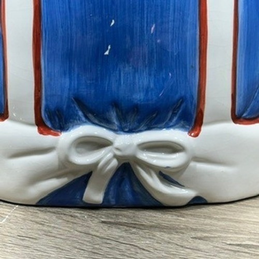 Vintage Clay Art Cookie Jar Blue Dress Rolling Pin Americana Kitchen Decor - Picture 7 of 16